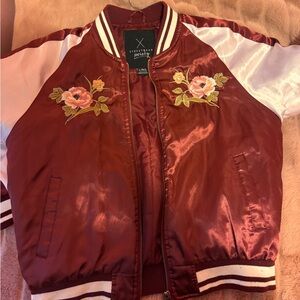 Floral Embroidered Satin Bomber Jacket